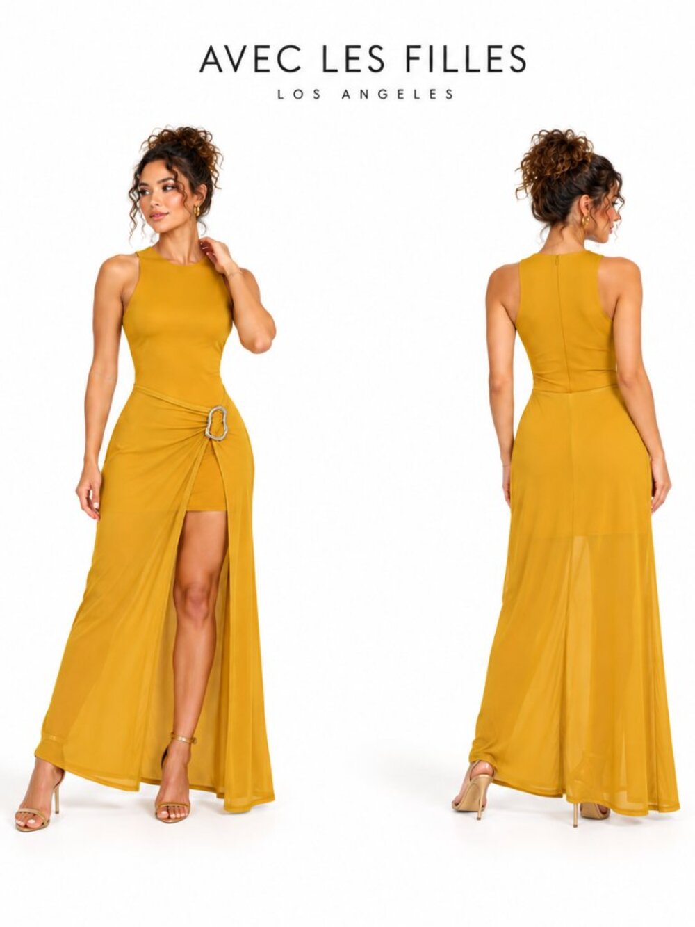 Avec Les Filles Ochre Yellow Sleeveless Buckle Detail Maxi Dress Size 0 NWT